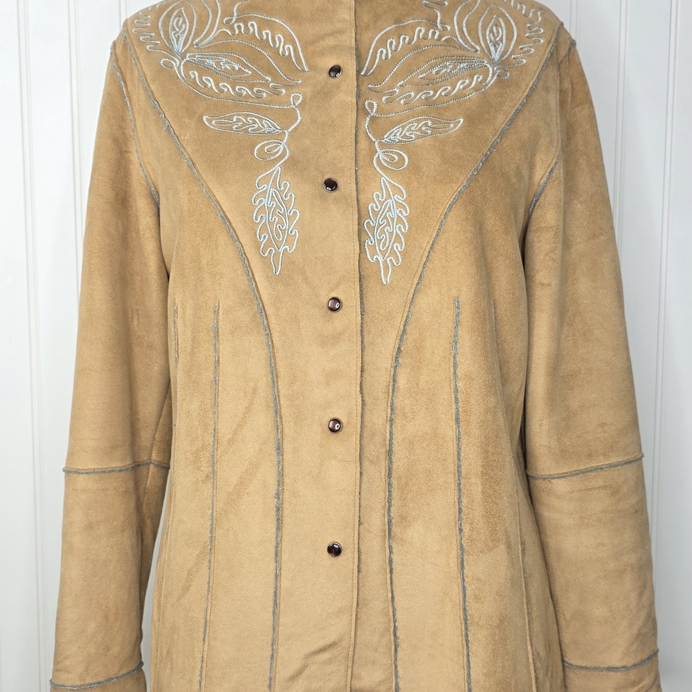 Tasha Polizzi Tasha Polizzi Western Embroidered Faux Suede Jacket Tan Size M - Picture 2 of 10